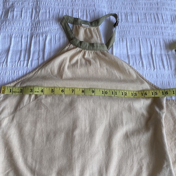 Made In Nepal cream coloured sleeveless dress/green button high neck closure. S - Picture 11 of 16